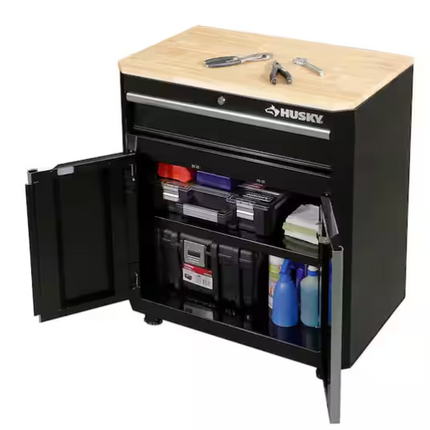 HUSKY Ready-to-Assemble 24-Gauge Steel 1-Drawer 2-Door Garage Base Cabinet in Black (28 in. W x 32.8 in. H x 18.3 in. D)