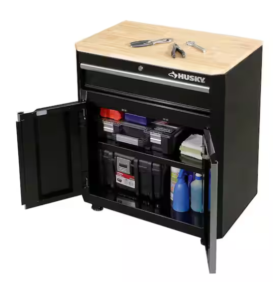 HUSKY Ready-to-Assemble 24-Gauge Steel 1-Drawer 2-Door Garage Base Cabinet in Black (28 in. W x 32.8 in. H x 18.3 in. D)