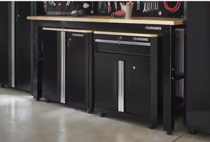 HUSKY Ready-to-Assemble 24-Gauge Steel 1-Drawer 2-Door Garage Base Cabinet in Black (28 in. W x 32.8 in. H x 18.3 in. D)