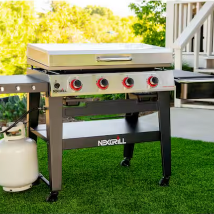 Nexgrill 4-Burner Propane Gas Grill 36 in. Flat Top Griddle in Black with Stainless Steel Lid