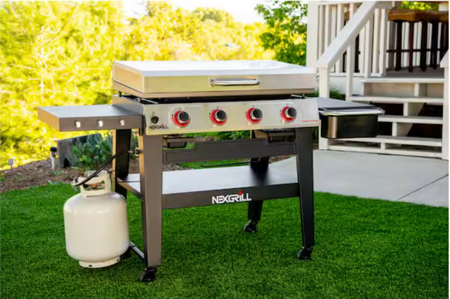 Nexgrill 4-Burner Propane Gas Grill 36 in. Flat Top Griddle in Black with Stainless Steel Lid