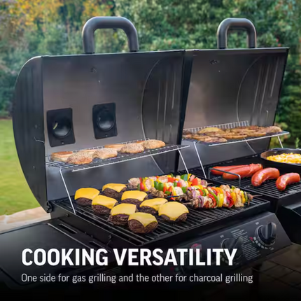 Texas Trio 4-Burner Dual Fuel Grill with Smoker in Black Char-Grilled