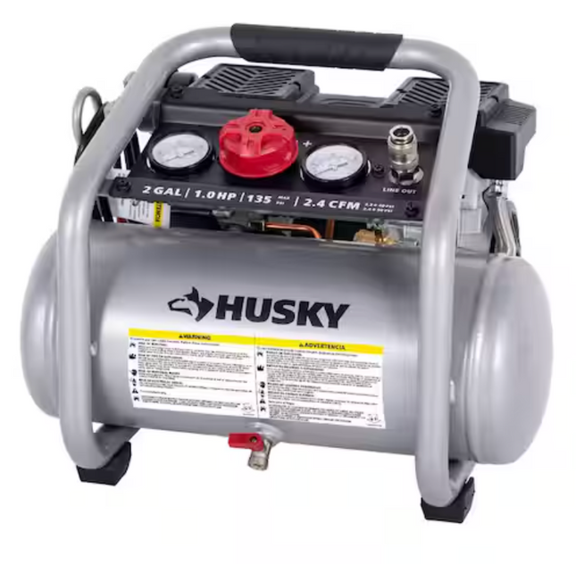 2 Gal. 135 PSI Portable Electric Oil-Free Quiet Jobsite Air Compressor with Dual Pressure Gauges and 1-Quick Coupler