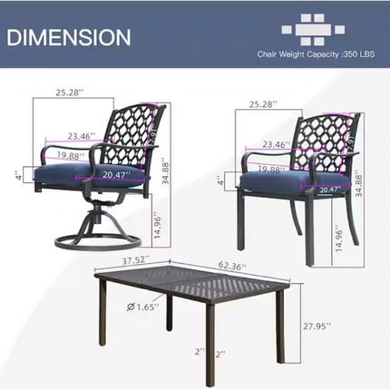 HAMPTON BAY 7-Piece Metal Outdoor Dining Set with Navy Blue Cushions