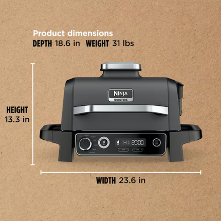 NINJA Woodfire Outdoor Grill & Smoker, 7-in-1 Master Grill, BBQ Smoker and Air Fryer for Backyard and Camping in Gray