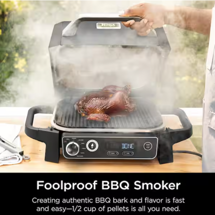 NINJA Woodfire Outdoor Grill & Smoker, 7-in-1 Master Grill, BBQ Smoker and Air Fryer for Backyard and Camping in Gray
