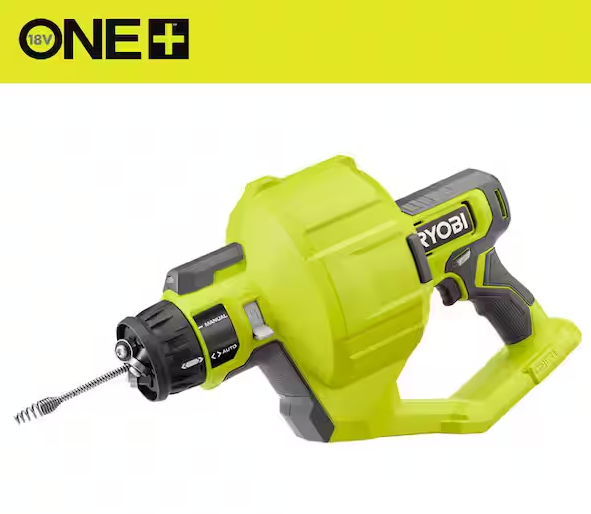 RYOBI ONE+ 18V Cordless Drain Auger with 25 ft Cable, LED Light, Auto Feed/Retract, Cable Lock, Enclosed Drum (Tool Only)