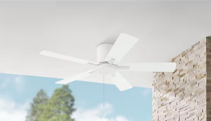 HAMPTON BAY Grantway 48 in. Indoor/Covered Outdoor Matte White Low Profile Ceiling Fan Without Light with Pull Chain Included
