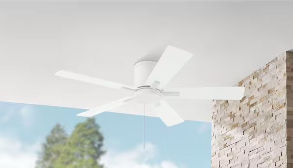 HAMPTON BAY Grantway 48 in. Indoor/Covered Outdoor Matte White Low Profile Ceiling Fan Without Light with Pull Chain Included
