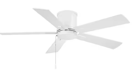 HAMPTON BAY Grantway 48 in. Indoor/Covered Outdoor Matte White Low Profile Ceiling Fan Without Light with Pull Chain Included