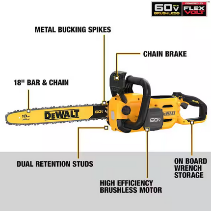 DEWALT FLEXVOLT 60-Volt MAX 18 in. Brushless Cordless Battery Powered Chainsaw (Tool Only)