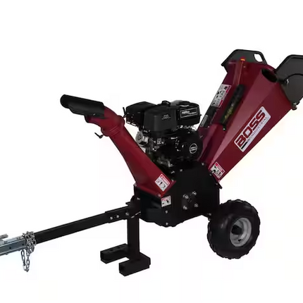 BOSS INDUSTRIAL 5 in. 14hp Briggs and Stratton Gas Powered Chipper Shredder with Dual Belt drive, Extended Axle, and Tow Hitch